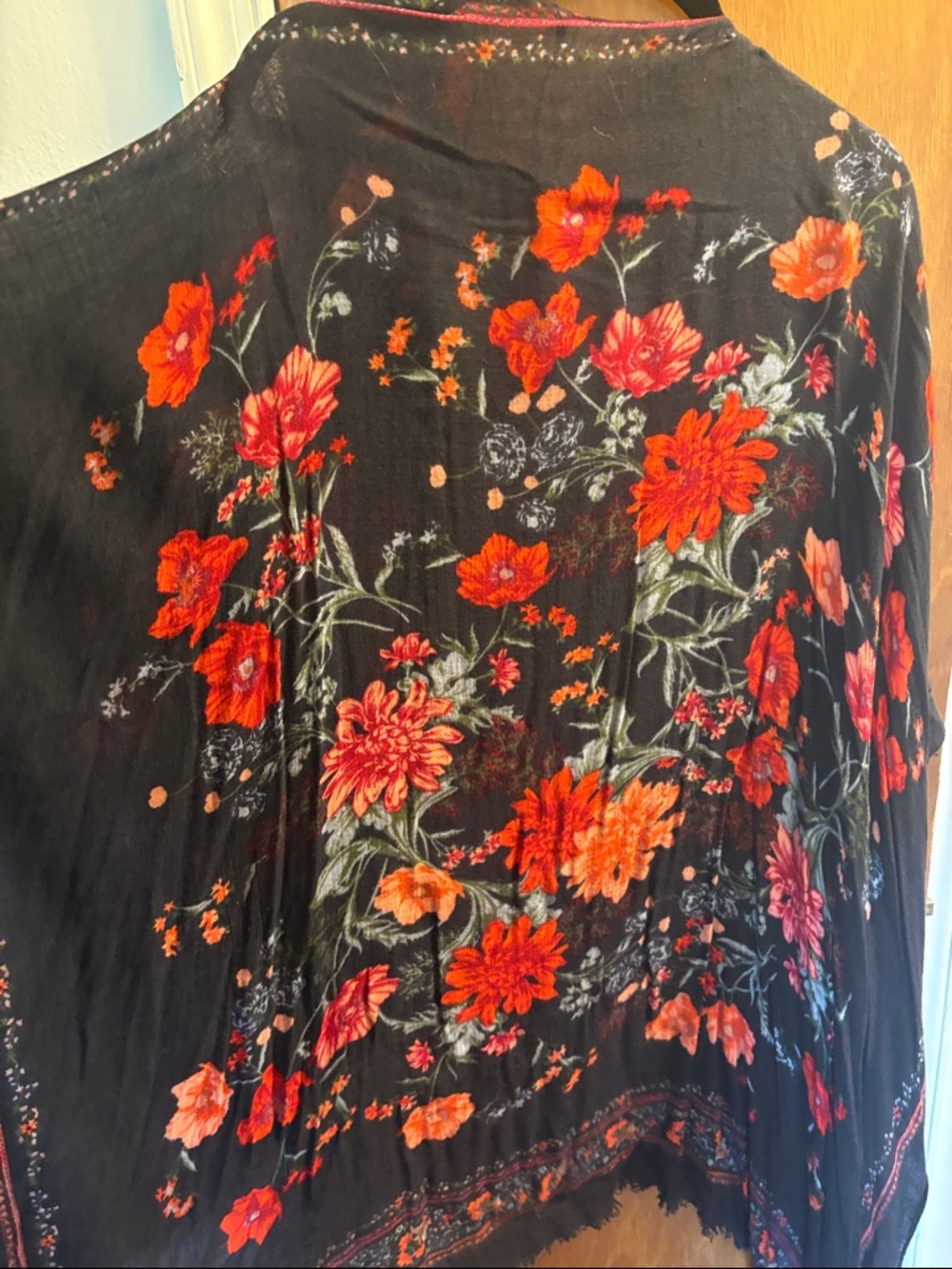 American Eagle Outfitters Black Cardigan with Red and Orange Floral Accents - Picture 3 of 3